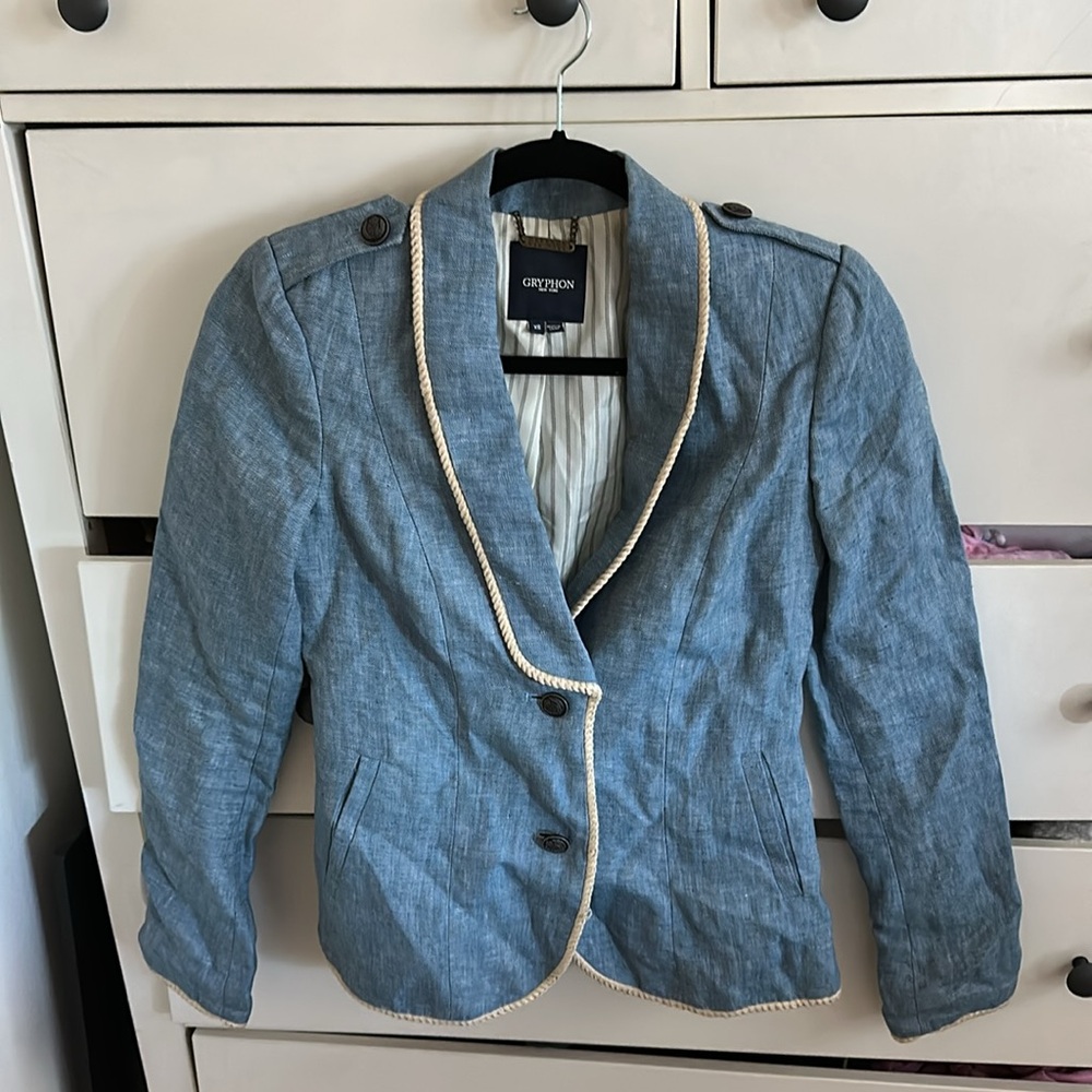 Gryphon NY set - blue melange XS blazer & size 2 nautical shorts with ivory rope